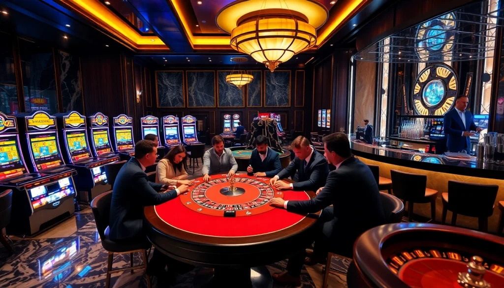 X88 CASINO players celebrating a big win at a luxurious poker table in a vibrant casino.