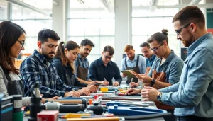 Students exploring trade schools in southern California through hands-on training.