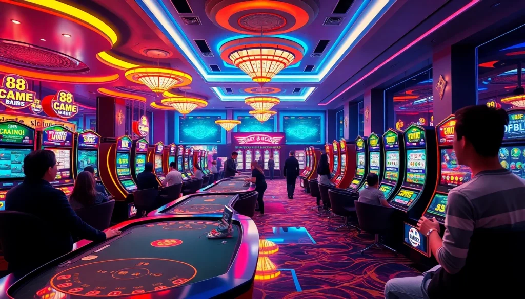 Exciting scene of 68 Game Bài platform with vibrant casino games and user interactions.