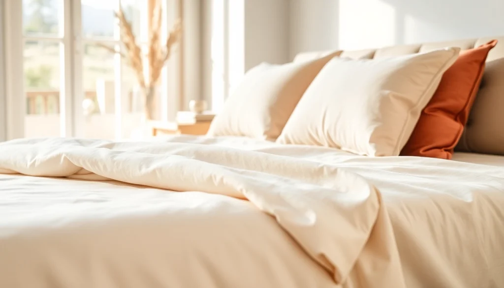 Verschillende percale katoen dekbedovertrekken presenteren met zachte texturen.