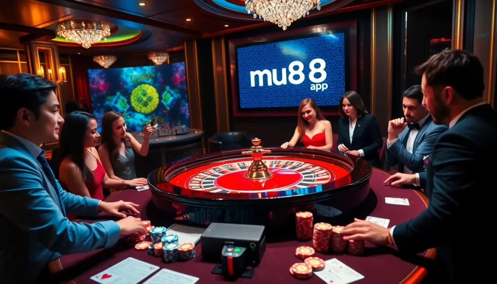 Experience the thrill of the mu88 app in a luxurious casino setting with vibrant poker chips and exciting gameplay.