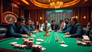 Exciting casino table scene with mm88 branding and vibrant game elements.