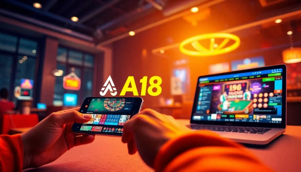 A188 online gaming platform showcasing casino and sports betting features in a vibrant digital environment.