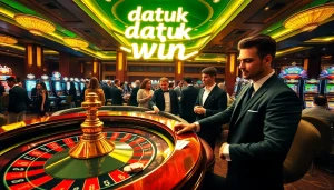 Rasakan sensasi Datuk Win di kasino mewah dengan meja roulette dan poker yang berwarna-warni.