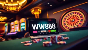 Experience the excitement of WW88 with dynamic casino gaming elements like slots and poker chips.