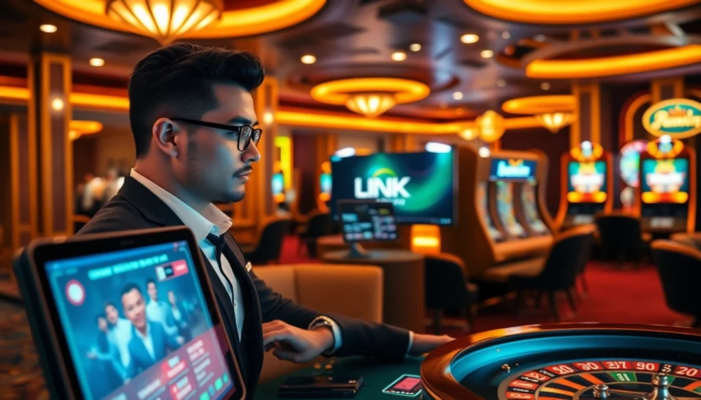 Experience the thrill of LINK VÀO Bomwin with exciting online casino elements in this vibrant design.