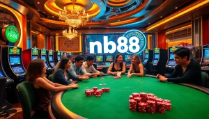 Engaging players at the NK88 casino table enjoying high stakes poker action.