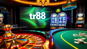 Experience thrilling gameplay at tr88 with an exciting casino atmosphere featuring vibrant slot machines and poker tables.