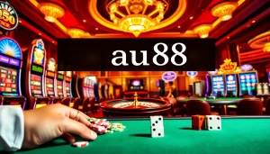 Experience thrilling gaming at au88 casino with poker tables, slot machines, and festive roulette.