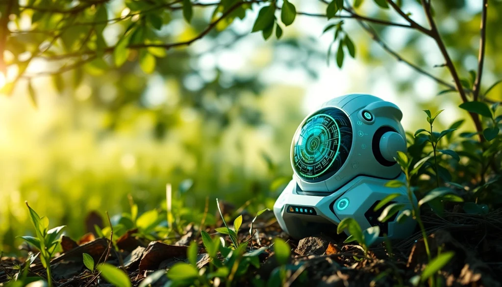 Explore novidades e teorias interessantes em uma cena serena que mistura tecnologia avançada de IA com a natureza.