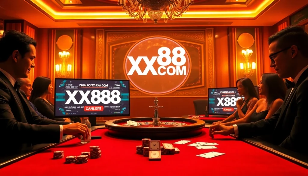 Experience luxury gaming at XX88 COM with vibrant casino tables and poker chips.