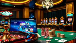 Experience thrilling betting on trang chủ mm88 with vibrant casino visuals featuring poker chips, roulette, and slot machines.