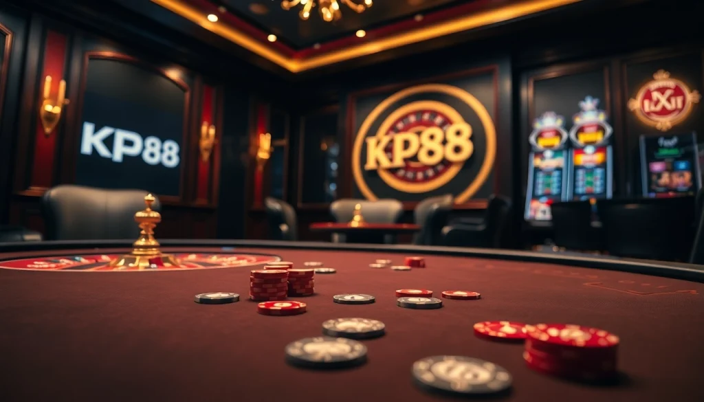 Experience the thrill of KP88 at the poker table with chips and cards in action.