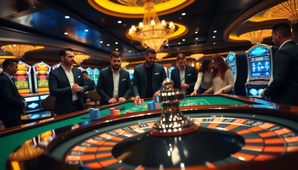 Stylish gamblers in Essentials Tracksuit enjoying a luxury casino ambiance, playing roulette.