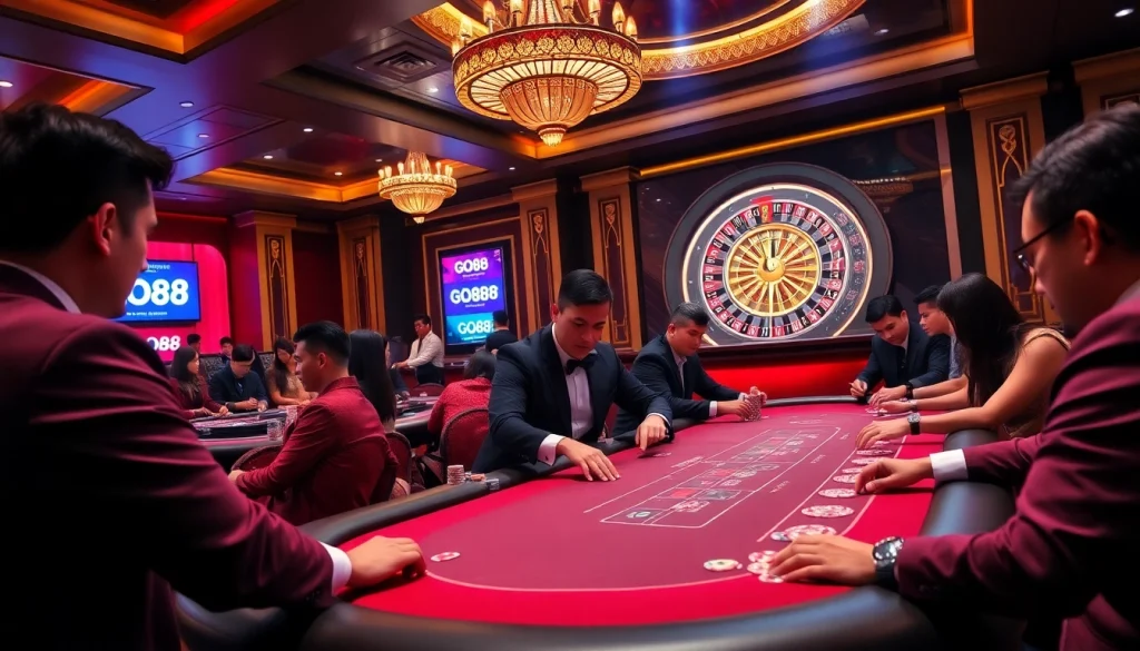 High-stakes gaming at a luxurious casino table featuring GO88 branding.