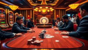 Experience thrilling gameplay at XX88 with vibrant poker tables and dynamic slot machines.