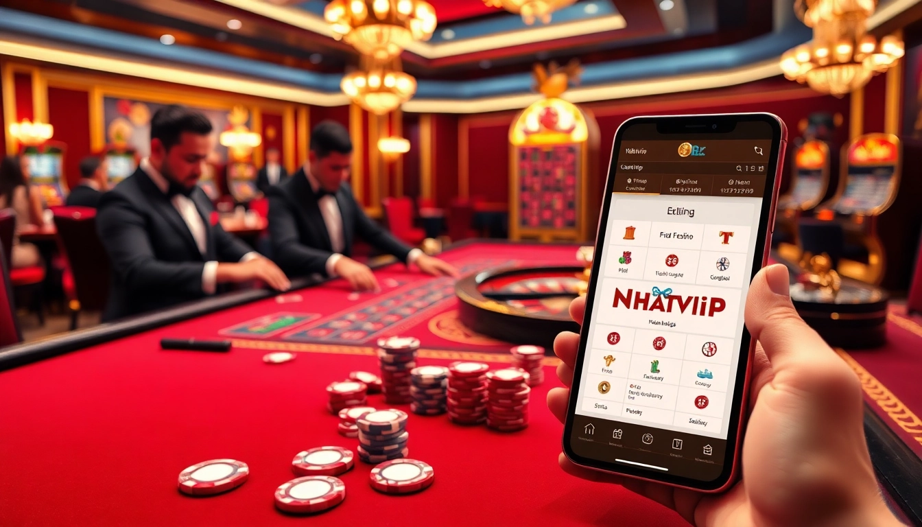 Experience the thrill of gambling with Nhat vip as you play poker with stylish chips on a luxurious table.