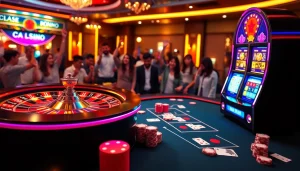 Experience the excitement of Sc88 Trang Chủ through vibrant casino visuals featuring digital roulette and poker elements.
