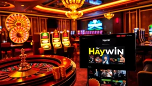 Engaging casino scene highlighting Haywin's poker tables and roulette, showcasing thrilling gambling excitement.