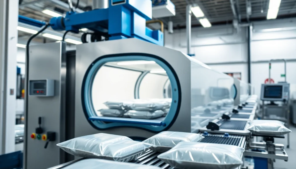 Optimizing production with a shrink tunnel packaging process in a modern facility.