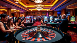 Experience the thrill of the tr88 game at a luxurious casino with enthusiastic players and vibrant slot machines.