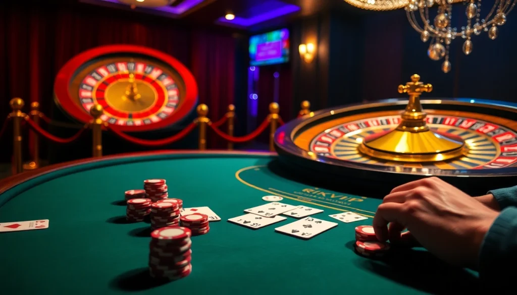Tác giả RIKVIP sets the stage for thrilling gambling experiences at a luxurious casino table.
