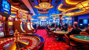 Experience the excitement of fun79 casino with vibrant games, roulette, and glamorous atmosphere.
