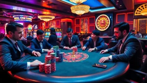 Players engage with thrilling poker strategies at a casino while exploring fa bet opportunities.