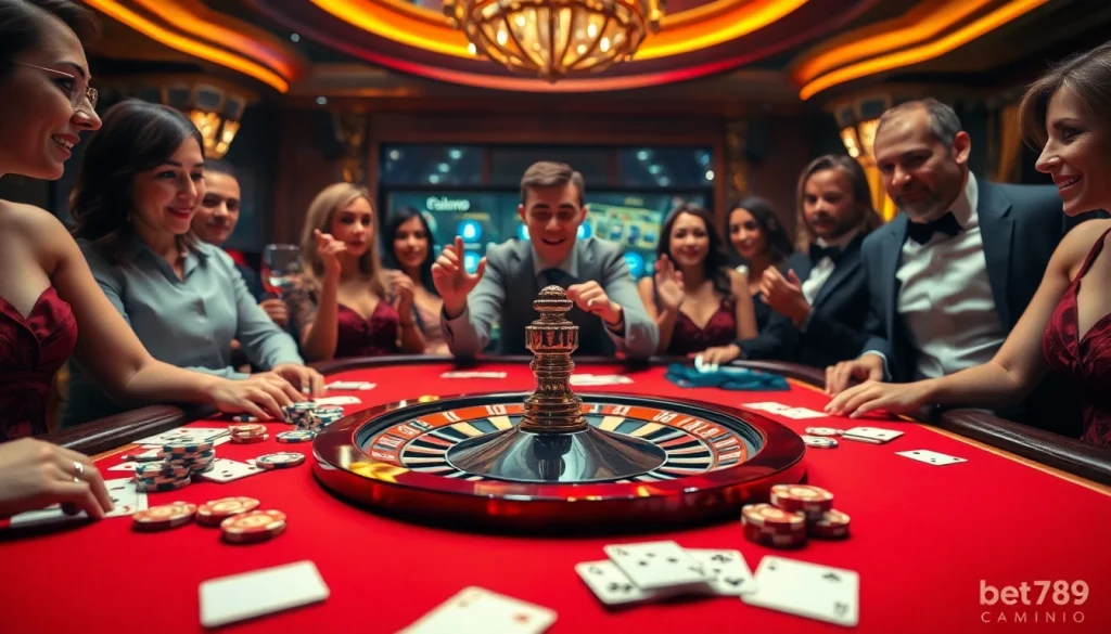 Experience the thrill of betting at bet789 with casino tables and chips in an exciting atmosphere.