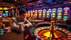 Experience the excitement of u888 in a vibrant casino setting with roulette and slot machines.