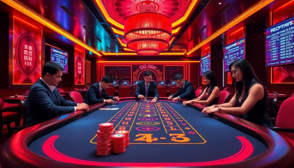 Tại Xỉu MD5 game at a luxurious casino, showcasing vibrant chips and enthusiastic players at https://taixiumd5.video/.