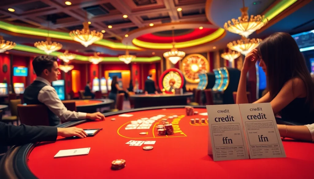 Betting at a luxurious casino table with credit ifn options in a vibrant atmosphere.