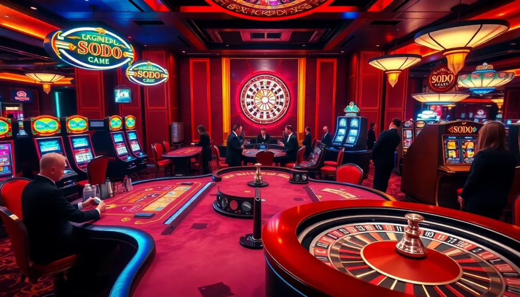 Experience the thrill of SODO gaming with lively casino tables and slot machines.