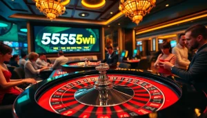 A dynamic roulette table scene at 555win casino, showcasing vibrant colors and engaged players in action.