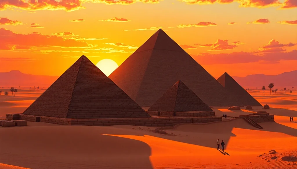 Admiring the Pyramids of Giza at sunset, showcasing their grandeur at https://piraminds.com/.