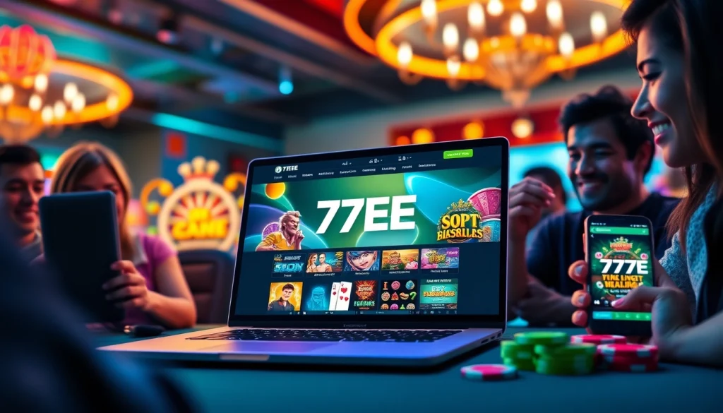77EE online betting platform featuring vibrant graphics and user-friendly interface