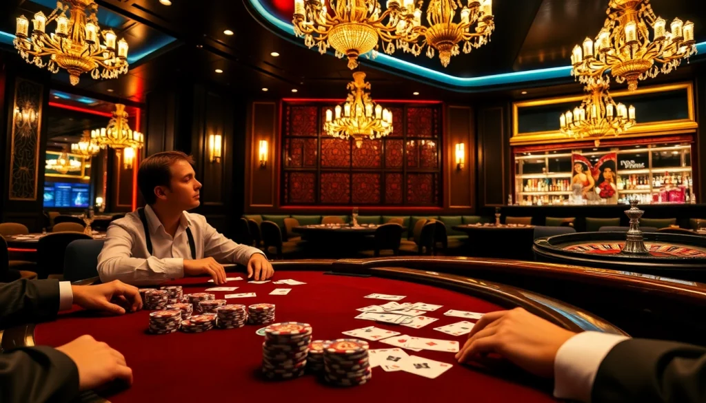 Experience the thrill of meilleur casino en ligne with an elegant poker scene surrounded by luxury.