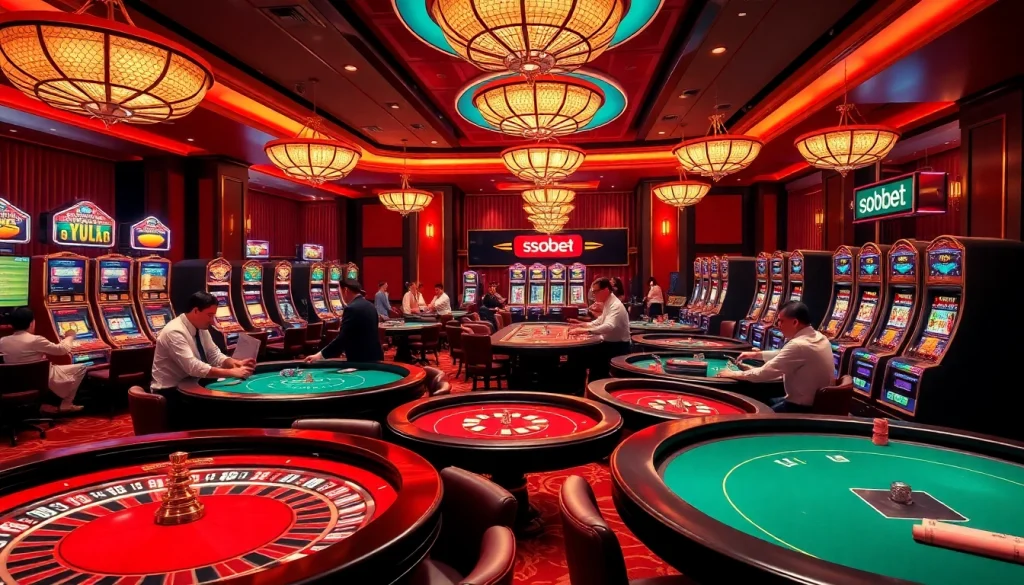 Sbobet players enjoying exciting high-stakes poker and vibrant casino games.