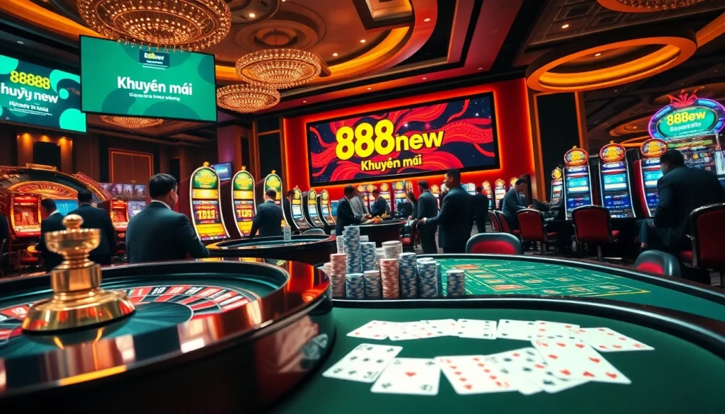 Engaging players at 888new Khuyến mãi table games, showcasing excitement and luxury in a casino setting.