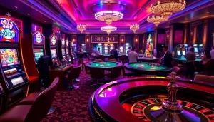 SODO casino players enjoying vibrant slot machines and poker tables in an exciting gaming atmosphere.