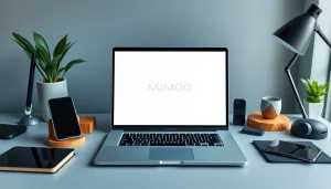 MMOO branded tech workspace featuring innovative gadgets and accessories for modern lifestyles.