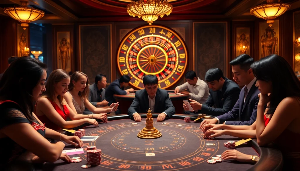 Experience high stakes at KJC Casino with vibrant gaming atmosphere and luxury decor.