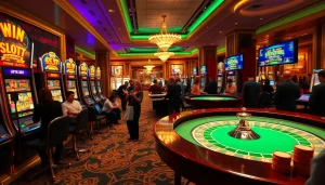 Experience the excitement of winstrike69 slots with vibrant casino visuals showcasing high RTP games.