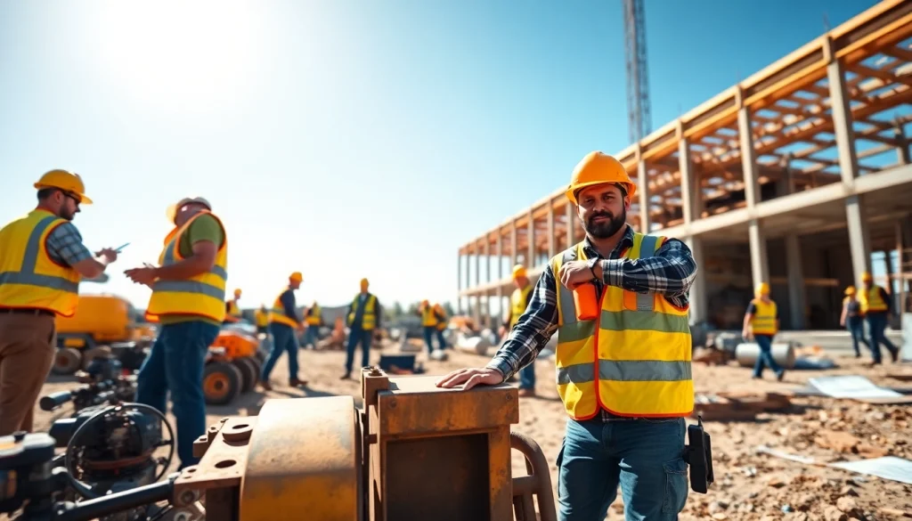 Construction association North Carolina professionals collaborating on a busy job site.
