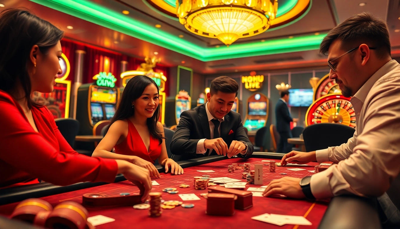 Exciting scene of players at NOHU LIVE casino table, showcasing high-stakes gambling action.