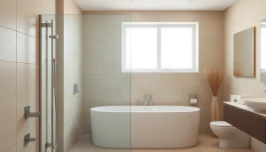 Stylish shower doors UK featured in a modern bathroom design with elegant fixtures.