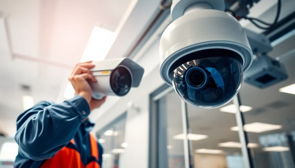 Commercial CCTV installations in Texarkana by a professional technician showcasing advanced security technology.