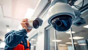 Commercial CCTV installations in Texarkana by a professional technician showcasing advanced security technology.