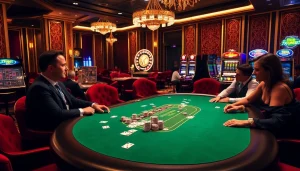 Experience the thrill of 7upbet at an elegant casino table showcasing players in action.