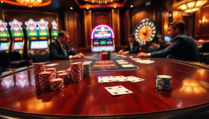 Gamblers strategizing at a poker table, showcasing 79king com's thrilling casino experience.